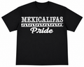 Black t-shirt with 'Mexicalifas Pride' text on a white font