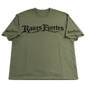 Green t-shirt with 'Raices Fuertes' text on block vinyl for the center lettering.
